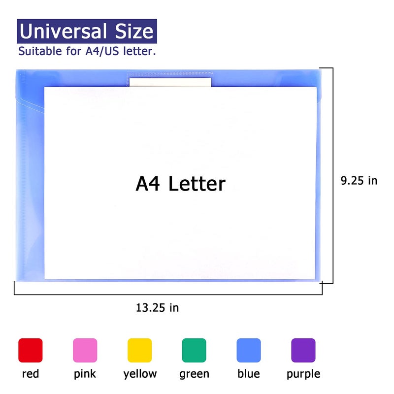 Hutou 6 Pack Clear Document Folders Plastic Envelopes Poly Envelopes File Envelopes with Label Pocket and Snap Button for Home Work Office Organization, Letter Size/A4 Size, 6 Colors - Image 3